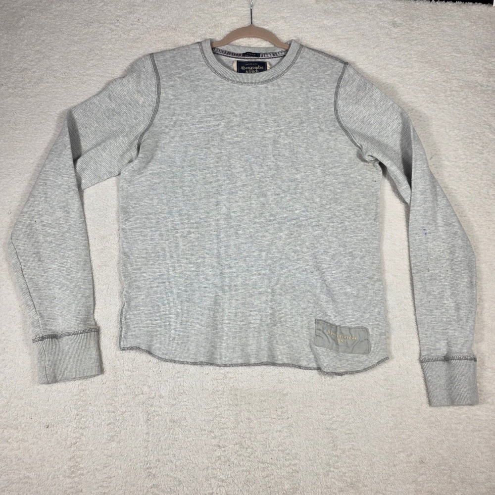Abercrombie & Fitch Thermal Shirt Mens XL Grey Good Muscle Fit Waffle Knit Logo
